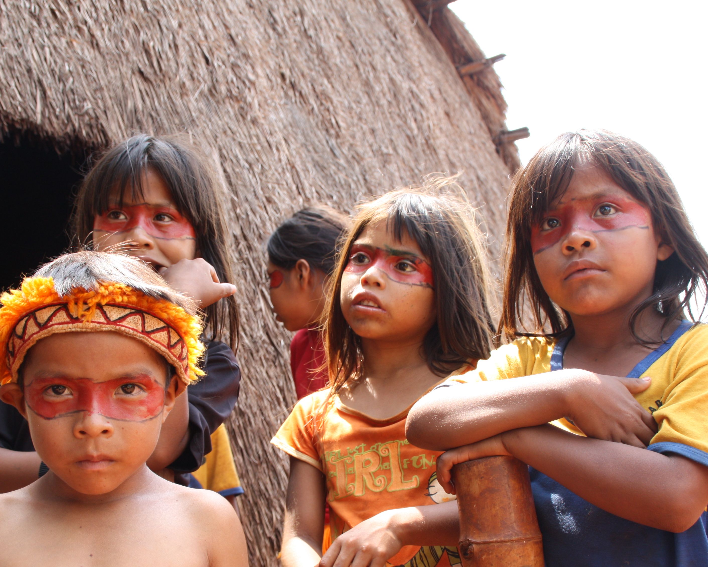 Gruppe von Kindern im Regenwald Brasiliens